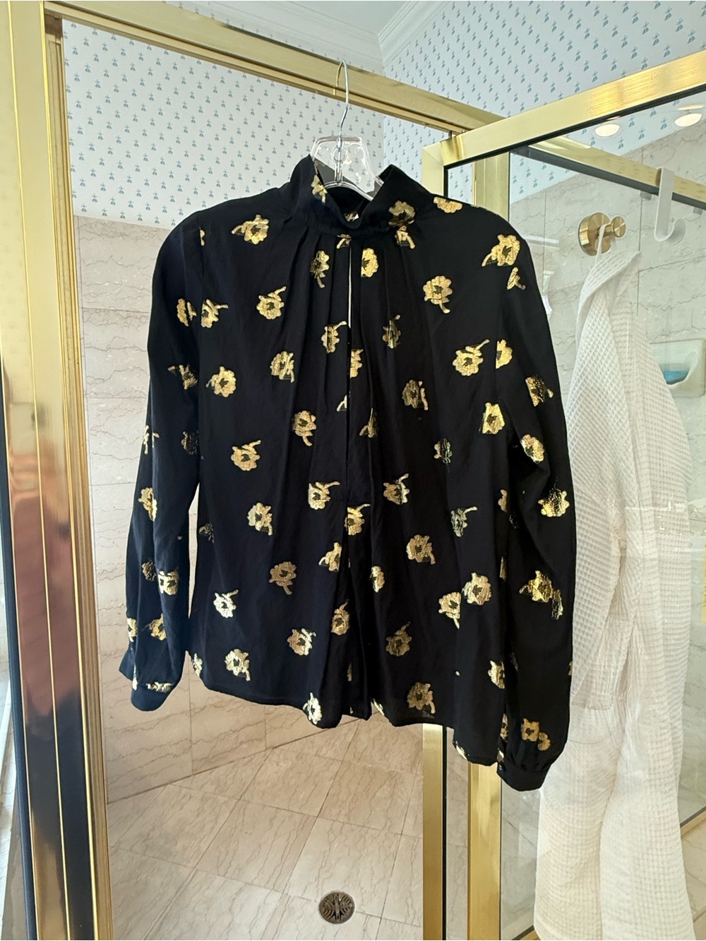 Black Blouse with Gold Floral Print
